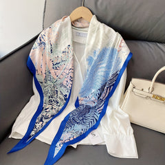 Leaf Print Rhombus Scarf Block Shawl Thin Windproof Head Wrap Bandana
