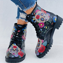 Colorful Skeleton Ghost Print Combat Boots