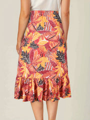 Floral Print High Waist Skirts Ruffle Trim Button Front Bag Hip Skirts