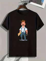 Cartoon Repairman Pattern Print Men's Comfy Sports T-shirt