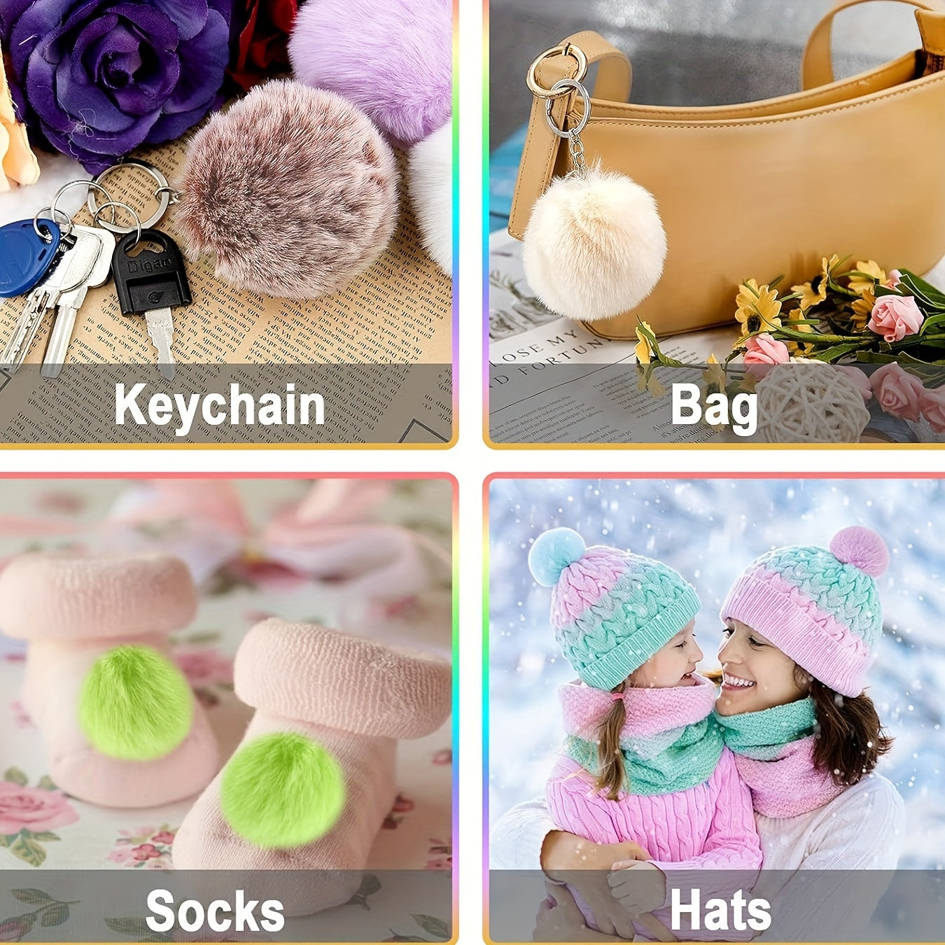 80pcs Faux Fur Ball Keychain Set With Tassel