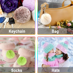 80pcs Faux Fur Ball Keychain Set With Tassel