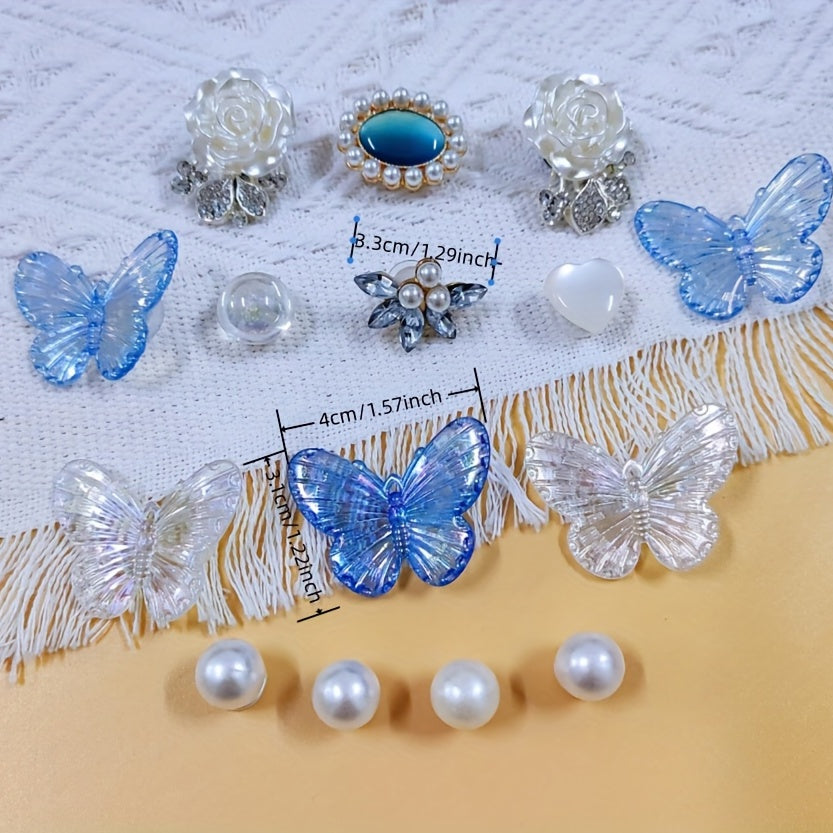 17Pcs Shoe Decoration Accessories Butterfly Flower Pearl Chain Charms