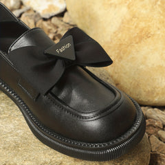 Women's Bowknot Loafers Round Toe Slip On Shoes Faux Leather