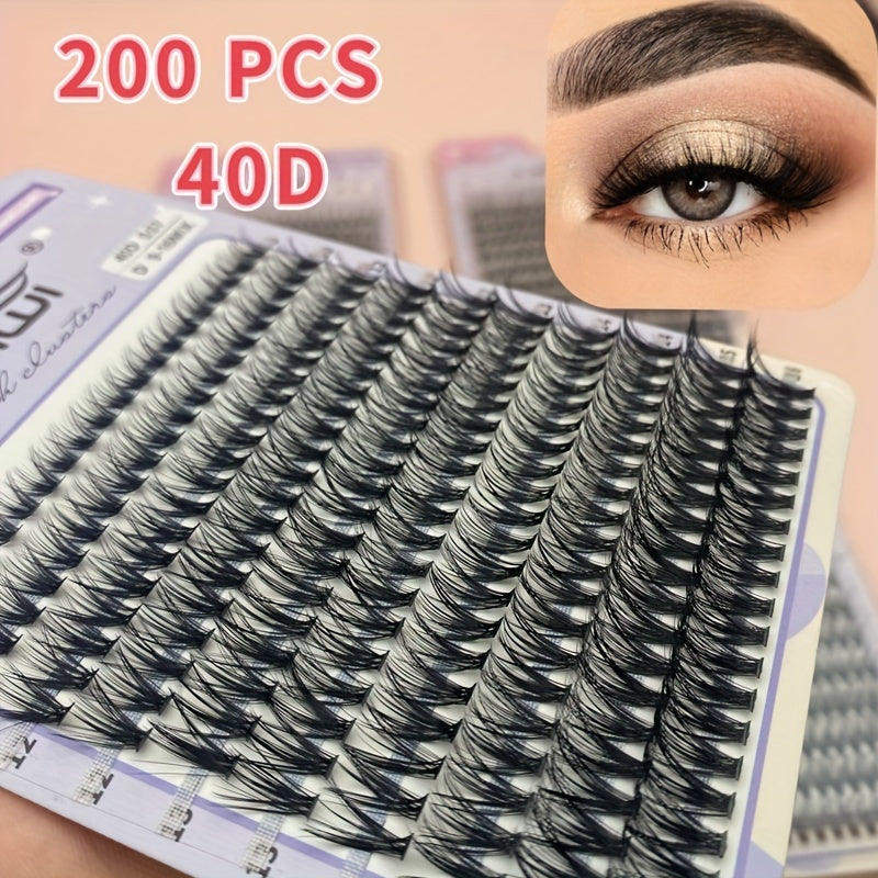 200Pcs 40D 12-16mm D Curl Cluster Lashes Soft&Natural False Eyelashes