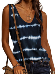 Tie Dye Striped Crew Neck Tank Top Sleeveless Casual Summer Women's Clothing