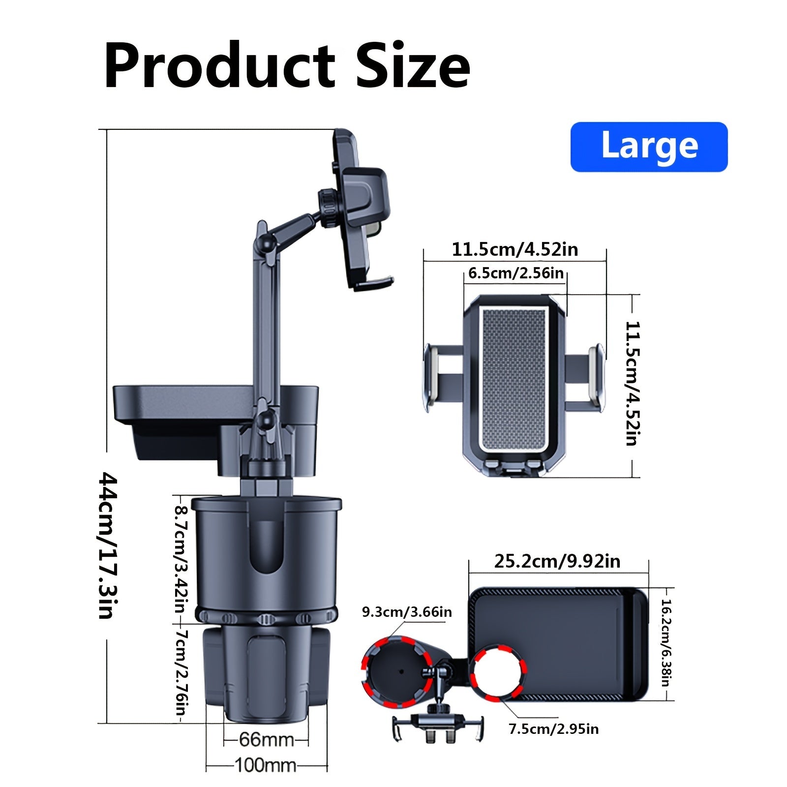 Car Cup Holder Tray & Phone Mount 3 In 1 Cup Holder Expander