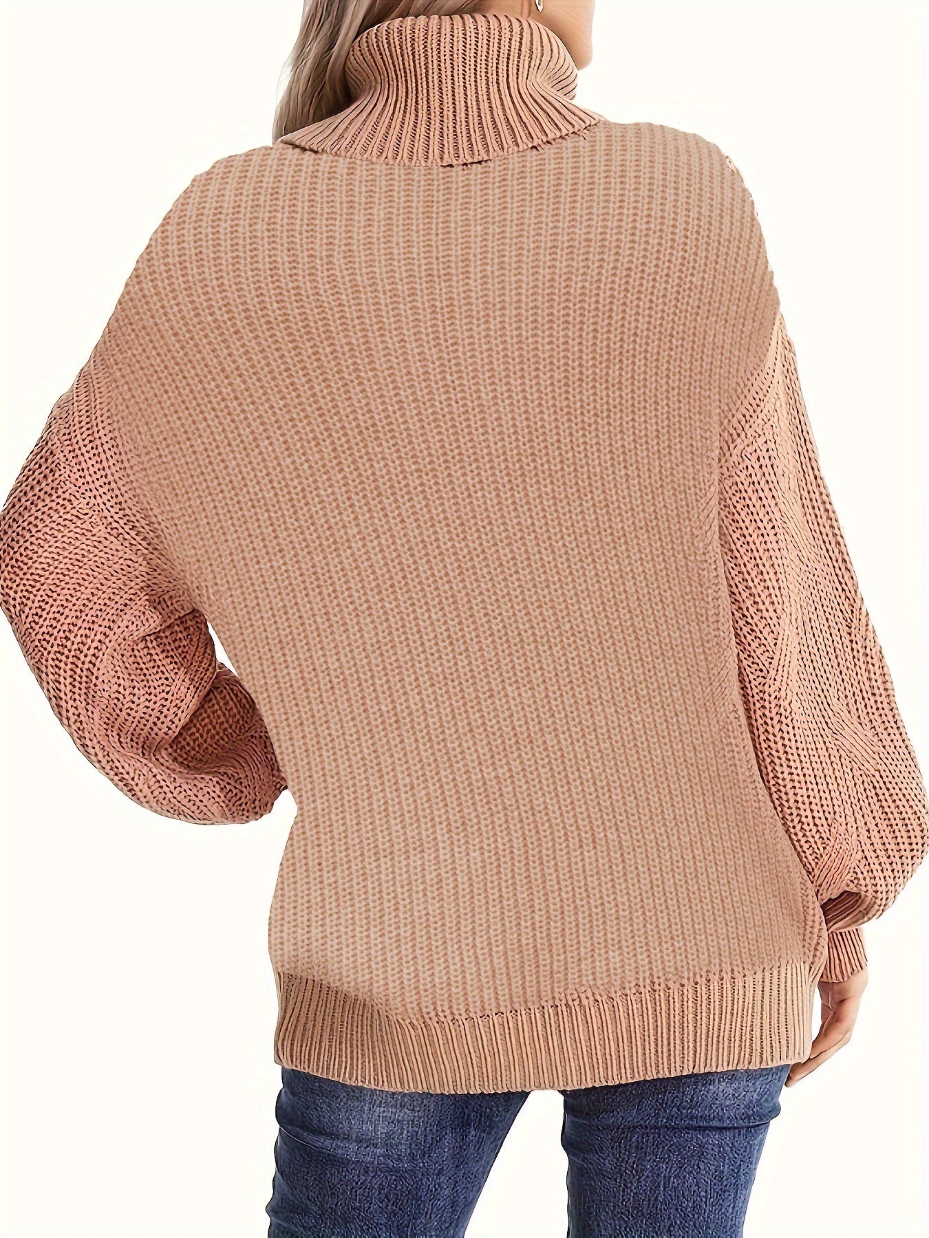 Solid Chunky Knit Top High Neck Tunic