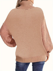 Solid Chunky Knit Top High Neck Tunic