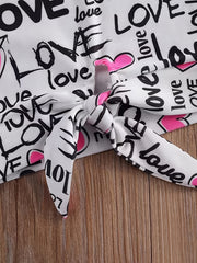 Girls Heart Print T-shirt & Shorts Set for Summer