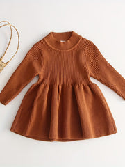Baby Girls Pleated Knitted Sweater Dress Autumn Winter