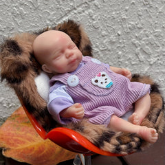 6 Inch Silicone Girl Doll in Purple Overalls with Unicorn Patch