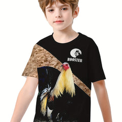 Rooster 3D Print Boys T-shirt Lightweight Short Sleeve Top Summer Kids Outfit