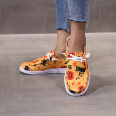 Scary Cat Pumpkin Print Slip On Sneakers Lightweight Comfortable Boat Shoes