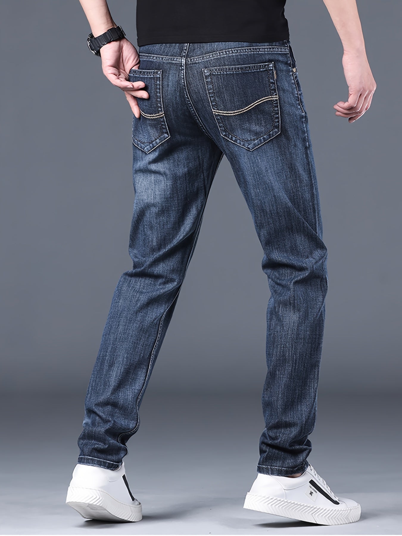 Men's Elastic Jeans Straight Leg Crop Denim Pants