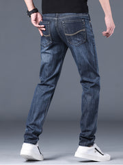 Men's Elastic Jeans Straight Leg Crop Denim Pants