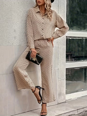 Women's Plus Print Long Sleeve Button Up Shirt & Pants Set
