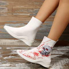Women's Halloween Skull High Top Sock Shoes Ankle Boots