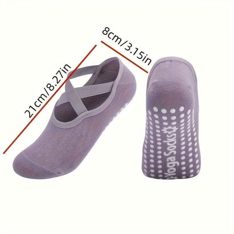 Women's Non Slip Yoga Socks with Grips, Cross Strap