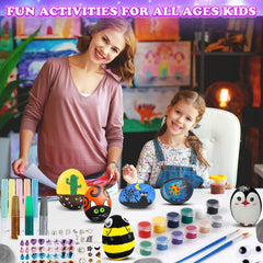 49PCS Glow Rock Painting Kit DIY Arts and Crafts Toys for Kids 6-12