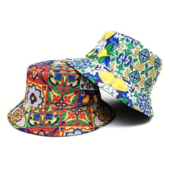Retro Print Bucket Hat Male Spring Summer Casual Sunshade Hat