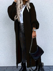 Solid Textured Lantern Sleeve Longline Cardigan