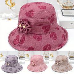 Printed Bucket Hat Flower Decor Sunscreen Basin Hat Foldable Beach Hats