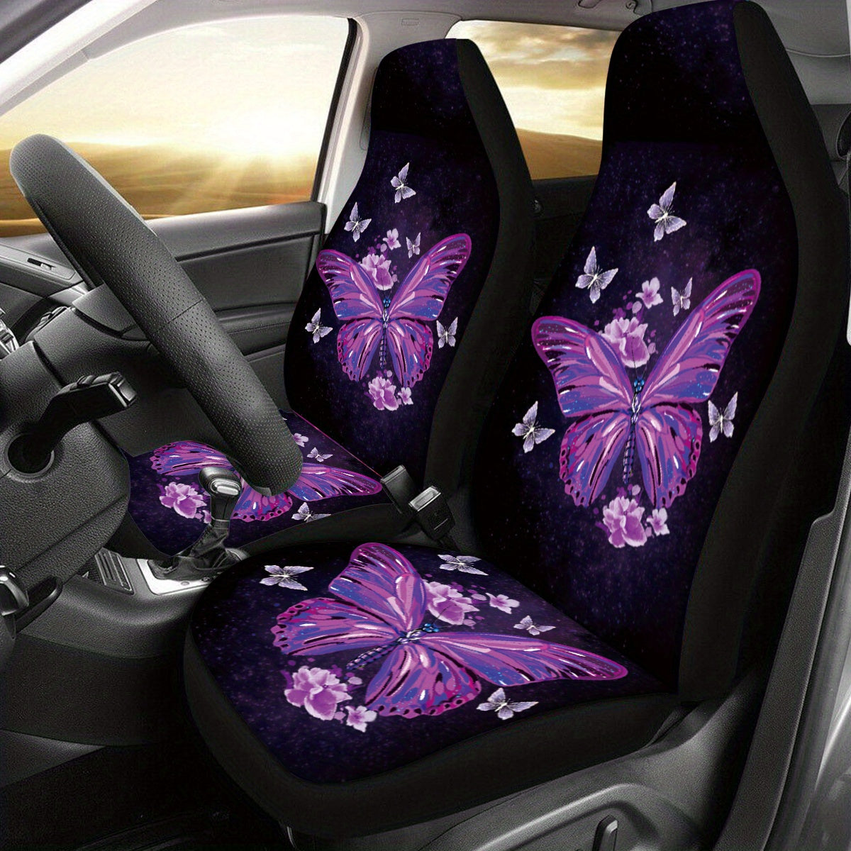 Purple Big Butterfly Print Car Seat Cover