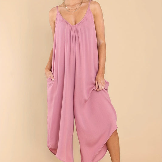 Ruched Jumpsuit Spaghetti Strap Wide Leg Jumpsuit