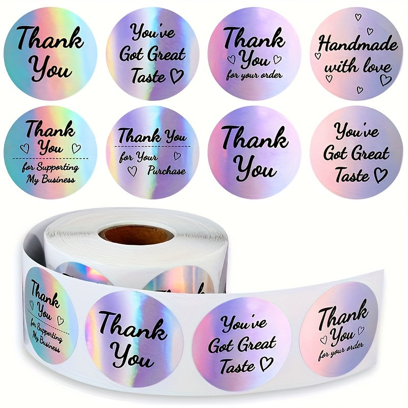 500pcs 3.81cm Laser Sticker Thank You Round PVC Sealing Sticker