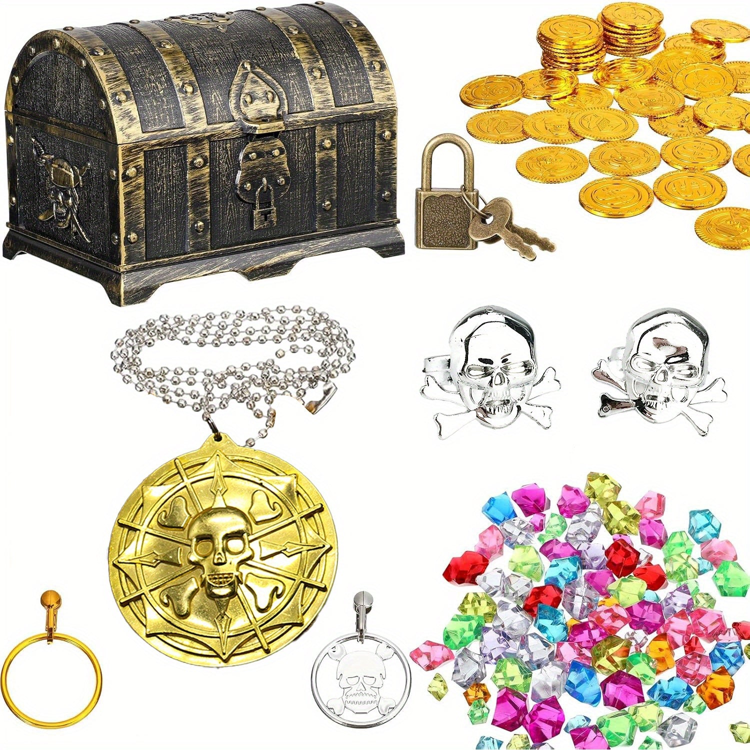 Treasure Chest Toy Set with 100 Coins and 100 Grams of Gems