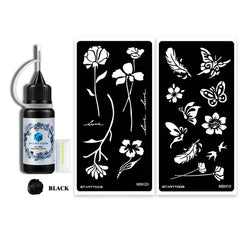 Floral Butterfly Feather Finger Wrist Body Temporary Tattoo