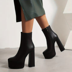 Women's Platform Block Heel Side Zipper Short Boots