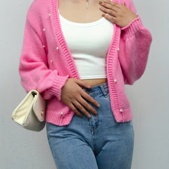 Beaded Open Front Crop Cardigan for Women