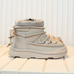 Girls Solid Zipper Boots Warm Winter Plus Fleece Comfortable Casual