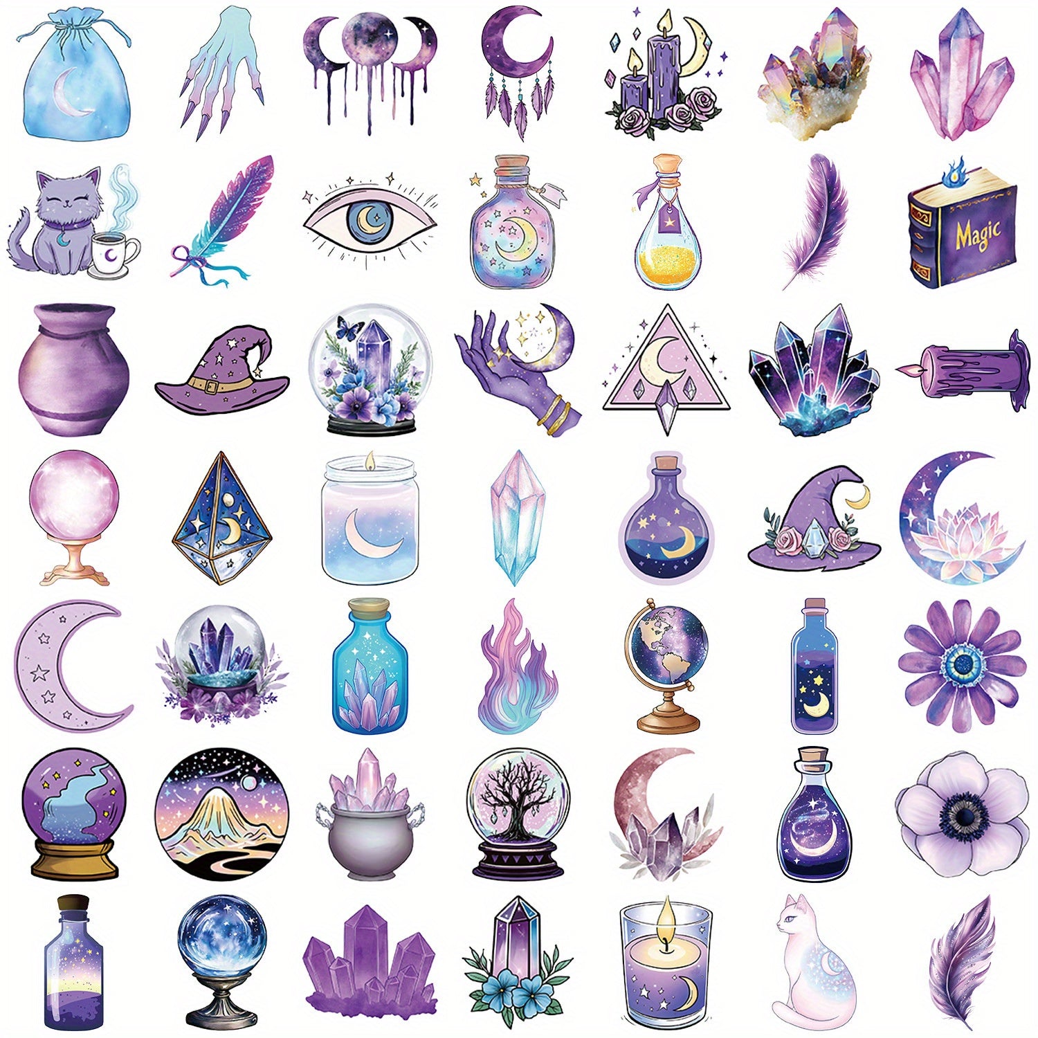 50 Transparent 2D Magical Witch Stickers for Luggage Cars Skateboards
