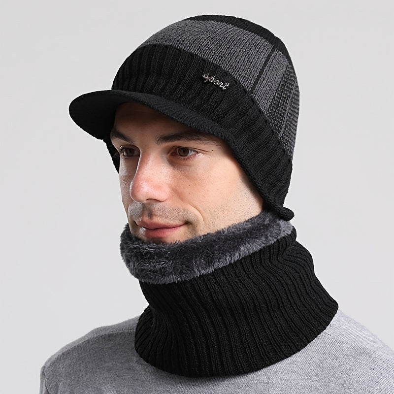 Cold Proof Woolen Cap Bib Suit Plus Velvet Knitted Hat Ear Protection