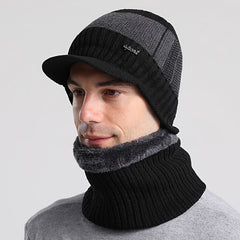 Cold Proof Woolen Cap Bib Suit Plus Velvet Knitted Hat Ear Protection