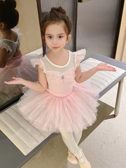 Girls Flutter Trim Tutu Ballet Leotard Cotton Dress for Christmas Dance Party