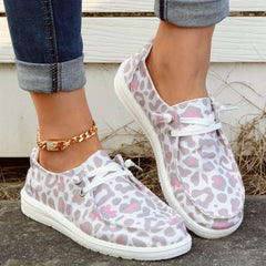 Leopard Print Canvas Shoes Low Top Lace Up Casual Shoes