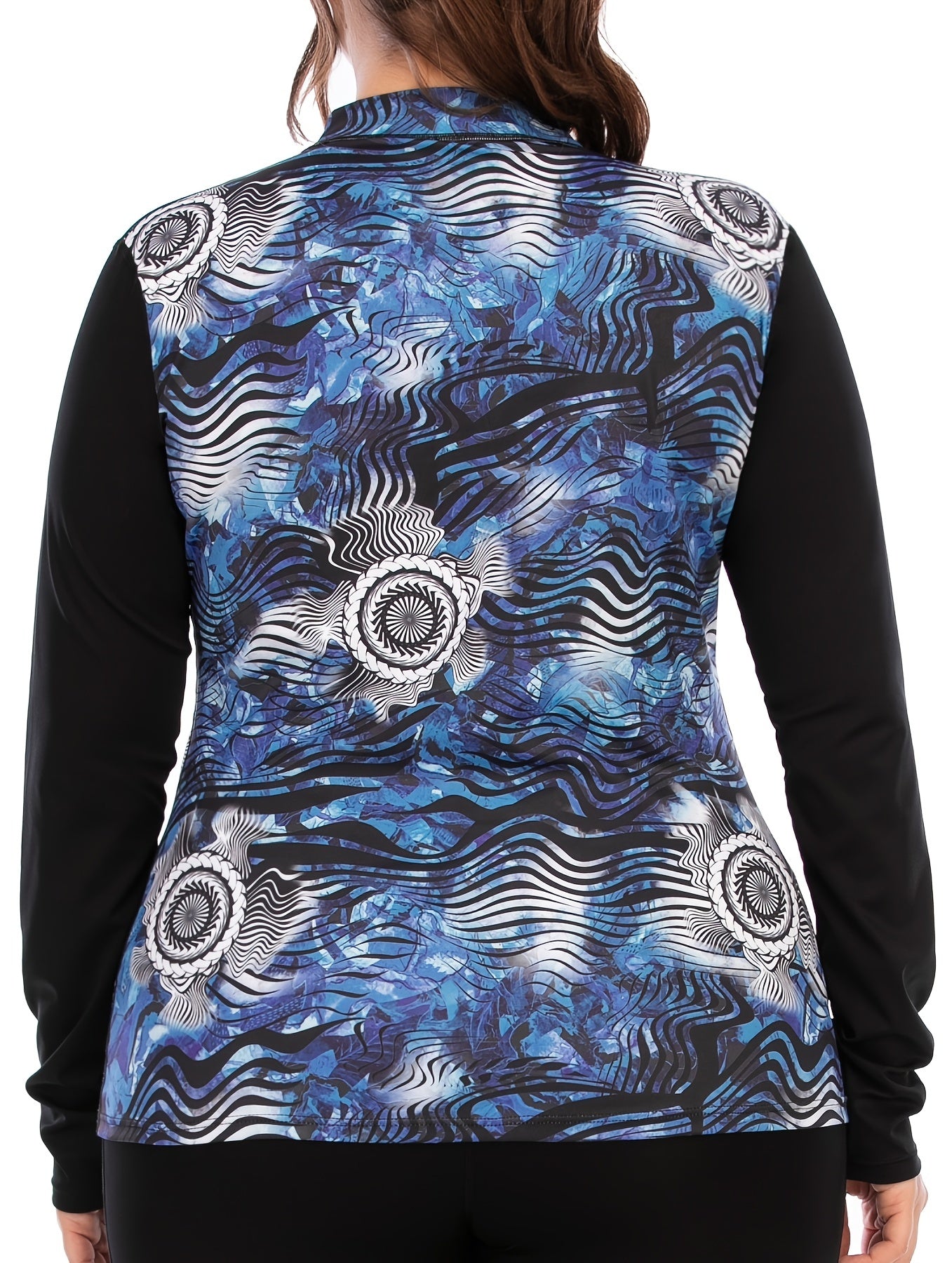 Graphic Print Zipper Long Sleeve Sports Coat