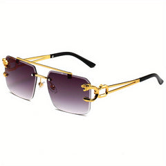 Tinted Lens Double Bridge Men's Square Sunglasses Metal Frameless UV400