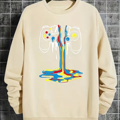 Kid's Cartoon Gamepad Sweatshirt Rainbow Paint Print Crew Neck Top