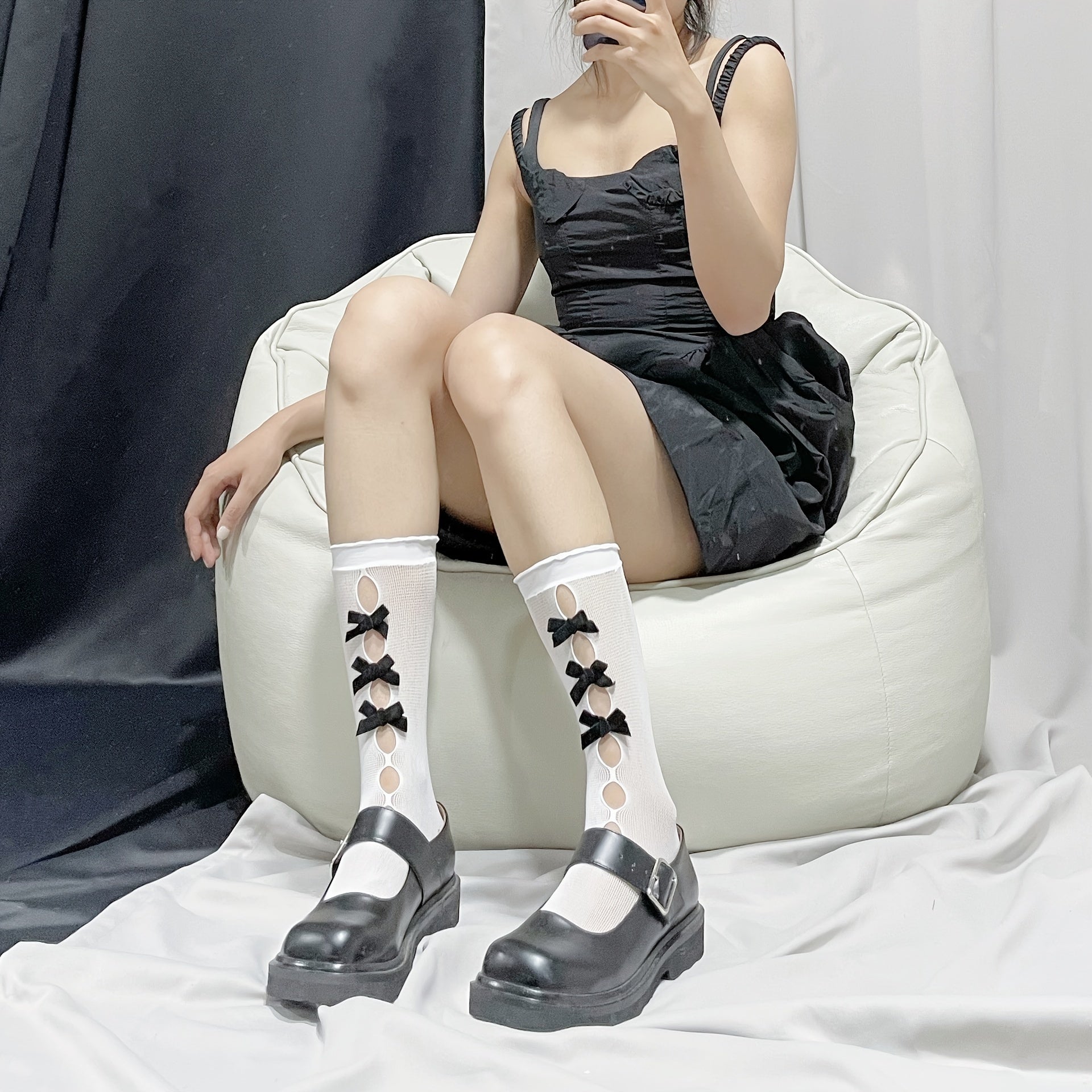 Hollow Bowknot Calf Socks for Women