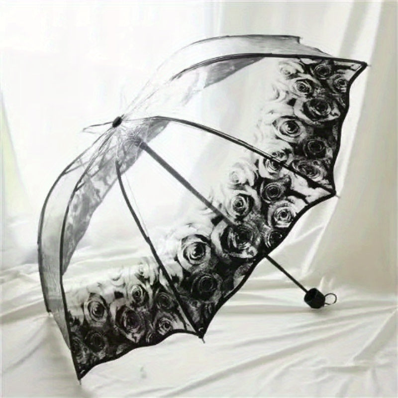 Wave Edge Retro Transparent Umbrella PVC Three Folding Arch