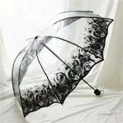 Wave Edge Retro Transparent Umbrella PVC Three Folding Arch