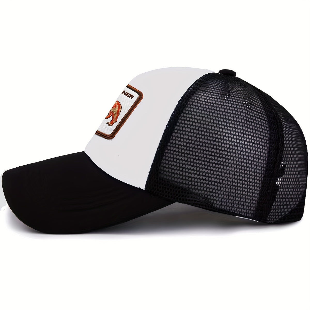 Adjustable Mesh Cap Dog Pattern Square Patch Baseball Cap Drivers Hat