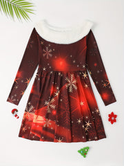Snowflake & Fire Work Plush Collar Dress for Christmas