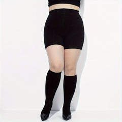 Plus Size Colorblock Cat Print Tights Tummy Control High Rise Footed