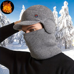 Men's Fleece Beanie Hat & Neck Scarf Set Winter Warm Outdoor Hat Circumference 5